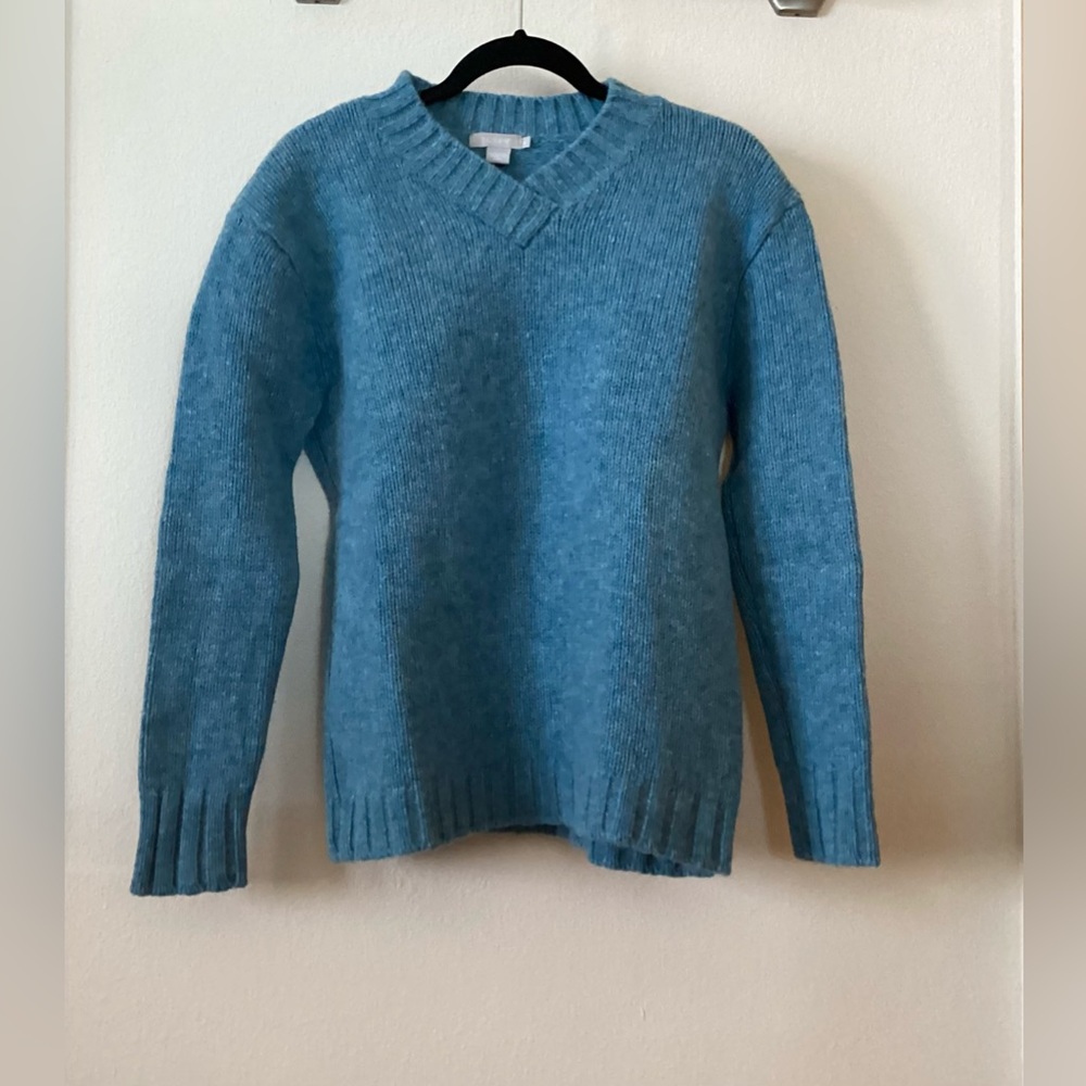 J.Crew V-Neck Blue Wool Pullover Sweater Size Medium